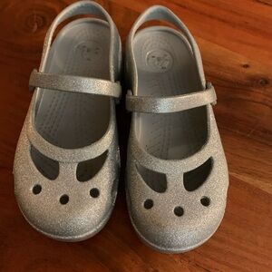 CROCS Shayna Mary Jane Kids Glittery Silver Sandals C12